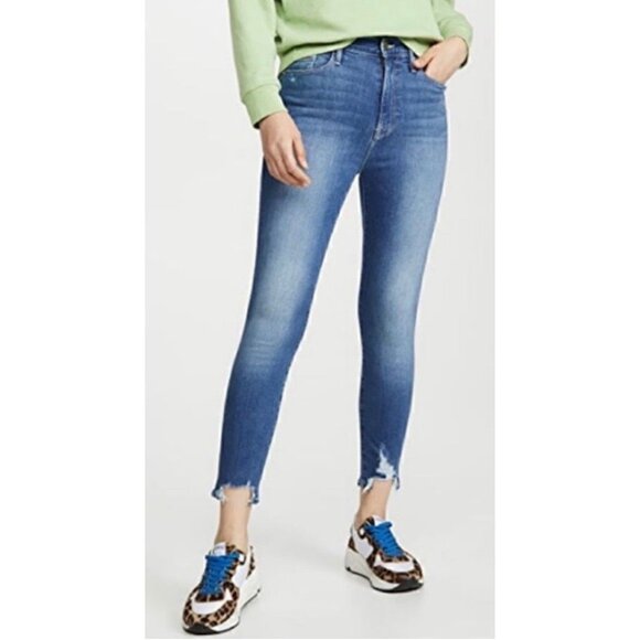 frame ali high rise cigarette distressed jeans Denim Blue Madera Rips 24 - Picture 1 of 8